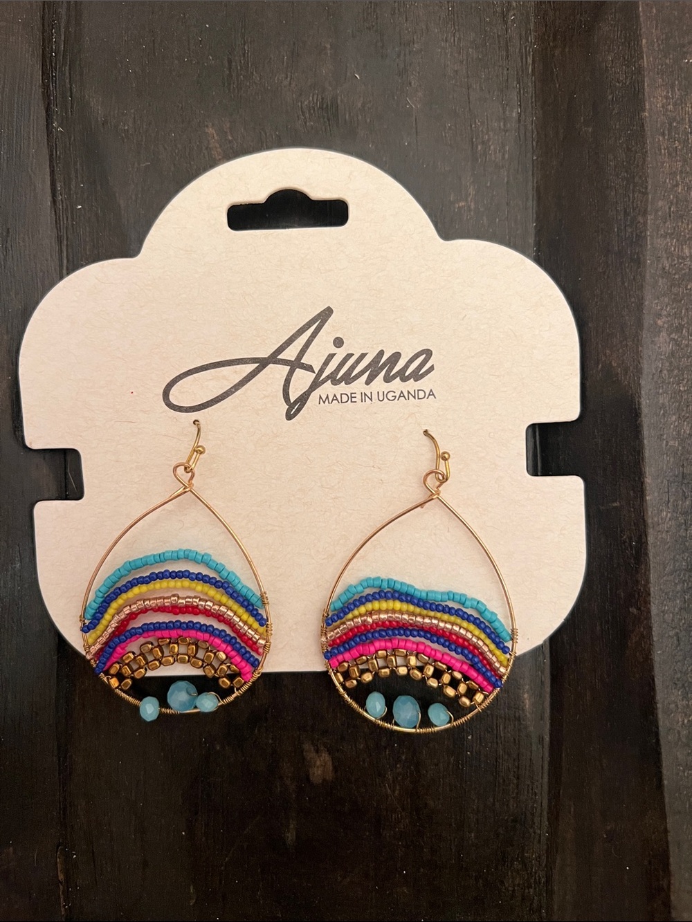 Multicolor Beaded Teardrop Earrings with Blue Accent